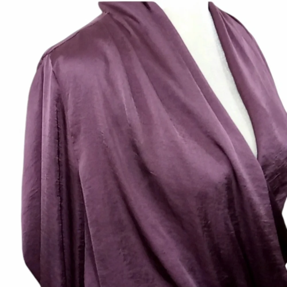 Band Of Gypsies Mon Cheri Plum Satin Faux Wrap Blouse Size XS